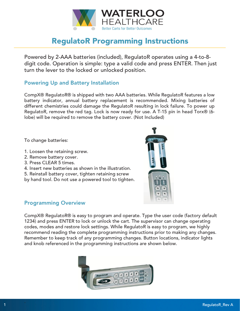 RegulatoR Lock Programming Guide
